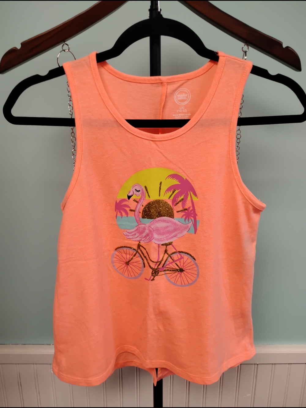 Girls Neon Peach Flamingo Bike Graphic Tank